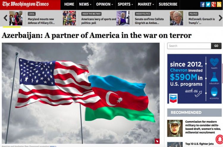 The Washington Times: Azerbaijan: A partner of America in the war on terror